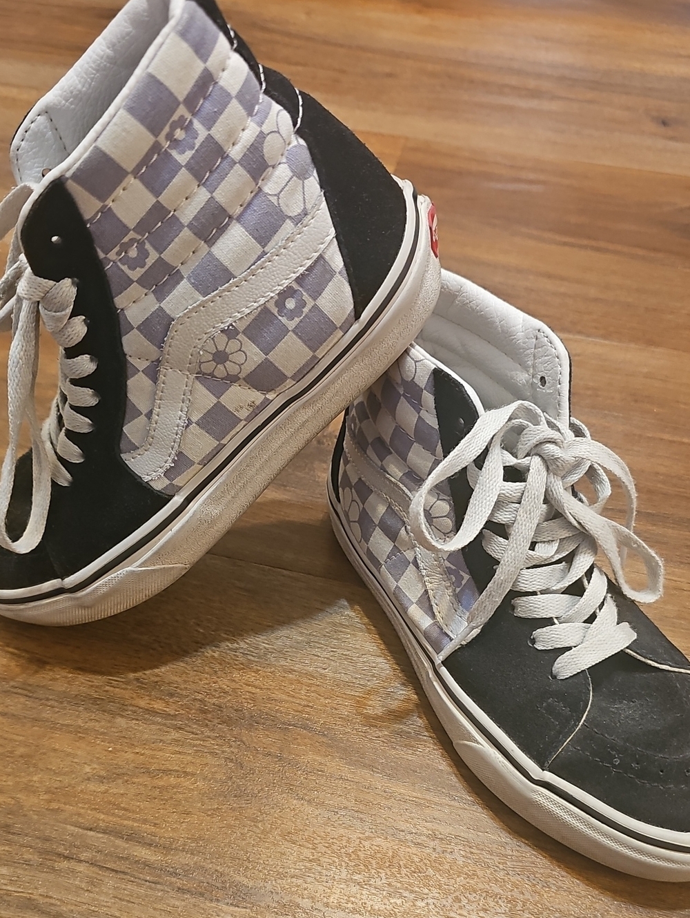 Vans High-Top Sneakers Black & Light Purple Checkerboard Floral
